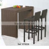 00 outdoor rattan furniture wicker high table with 2 chairs garden dining Set YPS036