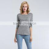 Women's Knit Striped Blouse With Hi-low Bottom Looking thumbnail-2