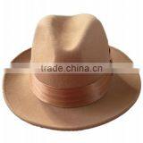Mens Hat 100% Wool Wide Round Brim Fedora Cap Satin Feather Band Black thumbnail-6