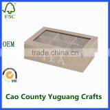 Wooden 6 Section Custom Tea Bag Box Storage Holder With Glass Lid