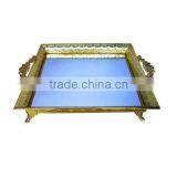 Metal Rectangle Footed Serving Tray With Handles