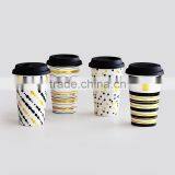 Wholesale Promotional Ceramic Cheap Double Wall Mug With Golden Design thumbnail-4