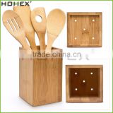 Square Bamboo Utensil Organizer with Spoons/Utensil Drainer Holder Caddy/Homex_FSC/BSCI Factory