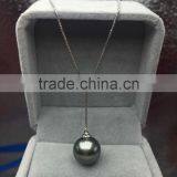 Wholesale 10mm Round Tahitian Peacock Green Pearls Pendant Necklace thumbnail-1
