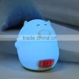 Portable Touch Sensor Rechargeable Cute Pig Silicone Led Alarm Clock Night Light thumbnail-1