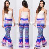 Boho style printed stretchy ladies bell bottom pants