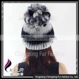 CX-C-245B Good Quality Lady Rex Rabbit Fur Knitted Winter Hats thumbnail-3