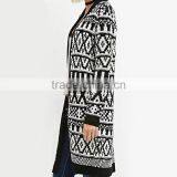 Geo-patterned Front Open Long Sweater no Button Cardigan With Long Sleeves thumbnail-2
