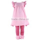 2017 Spring and summer hot sale kids clothes pink icing ruffle outfits solid dress sets baby wear children clothes