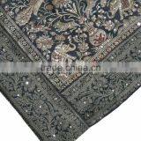 Sari Cushion Cover - Green Peacock Elephant Brocade Sequin Throw Pillow 16" thumbnail-3