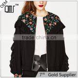 2017 Custom Designs Women Round Neck Embroidered Jacket With Frills thumbnail-1
