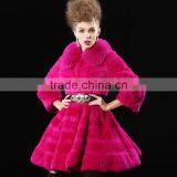 2017 Real Animal Fur Woman Overcoat Knit Rex Rabbit Fur With Fox Fur Collar thumbnail-1