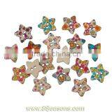 Wood Painting Sewing Buttons Scrapbooking Star 2 Holes Mixed Flower Pattern 25mm x 24mm,100PCs,Bulk thumbnail-1