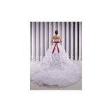 Winter Sweep Train puffy wedding dresses with Red belt , high end tulle wedding gowns