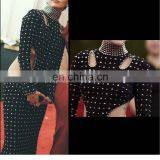 Autumn Winter Black Long Sleeves High Neck Luxury Diamond Women Dress Waist Hollow Out Maxi Dress thumbnail-1