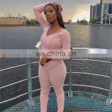 2020 Hot Sales Women Long Sleeve Hooded Clothing Set Ladies Sports Pleated Bodycon Clothing Sets thumbnail-5