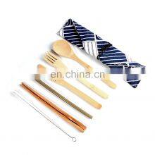 Portable Bamboo Handle Cutlery Travel Eco-Friendly Fork Spoon Set Include Reusable Bamboo Tube Cutlery Slice Fork Spoon Straw thumbnail-3
