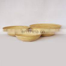 Natural Round Set of 3 Natural Spun Bamboo Salad Bowl, Handmade Serving Bowls With Lacquer Outside Wholesale thumbnail-1