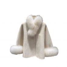 Precious Small Cape Double-sided Cashmere Coat for Women in Autumn and Winter Small Wool Rich Woman Fox Fur Collar Coat Short thumbnail-4