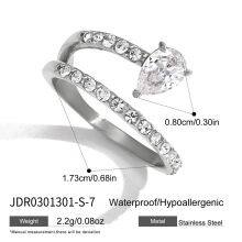 Stainless Steel Gold Plated Adjustable Zircon Open Ring Geometric Statement Ring for Women Jewelry thumbnail-5