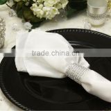 Polyester satin table napkin with ring for wedding, white color