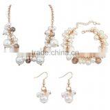 Motif Jewelry Set, Imitation Pearl Jewelry Set, Gold Handmade Clustered Beads Jewelry Set PZ15338