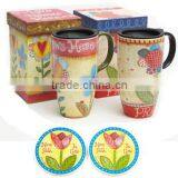 Spring Flower Design Ceramic Travel Mug With Coaster Ceramic Mug thumbnail-1