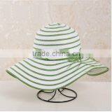 QXSH0053B Wide Brim Straw Hat New Summer Striped Bucket Beach Hat thumbnail-3