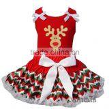 Christmas Red Green White Chevron Reversible Petite Pettiskirt Reindeer Party Dress Red Tee thumbnail-1