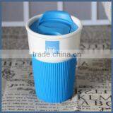 Modern Simple Ceramic Travel Coffee Mug With Silicone Sleeve and Lid thumbnail-5