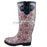 Women Summer Red Chrysanthemum Print Rain Boots
