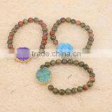 Natural Unakite Stone Beaded Bracelets, Solar Quartz Connector Beads Druzy Gemstone Bracelets thumbnail-4