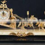 Solid Gilt Copper Table Clock, Empire Gold Plated Clock, Decorative Clock, Sitting On Cart Driven by Two Horses thumbnail-3