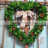 Preserved Green Boxwood Heart With Silk Bowknot for Abroad Markets thumbnail-1