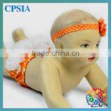 orange white polka dot cotton ruffle shorts with flower headband newborn baby bloomers wholesale