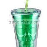 Plastic Double Wall Acrylic Tumbler With Straw Wholesale Skull Mug Cup thumbnail-2