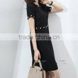 Guangzhou Oem Clothing White Pearl Embellishment Dresses Short Sleeve Black Slim Dress thumbnail-5