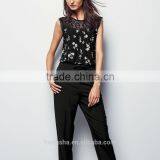 2016 Fashion Jersey Sleeveless Top With Beautiful Lace Yoke HST8033 thumbnail-4