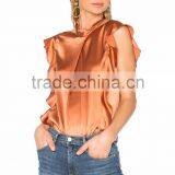 Sleeve Women Satin Ruffle Tops Fancy Saree Blouse Designs thumbnail-4