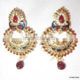 Bollywood Polki Gold Tone Dangler EARRINGS thumbnail-3