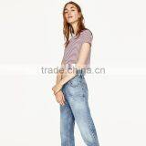 2017 Round Neck Short Sleeves Striped T-shirt Women Sexy Midriff Tank Tops thumbnail-3