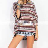 2017 Tassel Loose Striped Summer Ladies Short Sleeve thumbnail-3