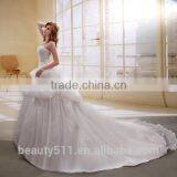 A-Line Satin/Organza Strapless Pearls Beaded Long Trail Gown Wedding Dress Ball Gowns Bridal Gowns thumbnail-5