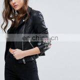 2017 Fahsion Style Custom Woman's PU Leather Waterproof Biker Jacket Plain Bomber Jacket thumbnail-2