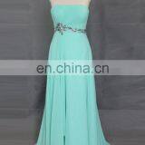 Simple Design Chiffon Sweep Train Turquoise Blue Bridesmaid Dresses With Beaded Belt thumbnail-3