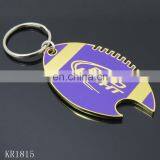 Rugby ball shape zinc alloy metal beer bottle opener with enamel color logo keyring