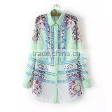 China Wholesale Floral Custom Print Fashion Women Clothing Long Sleeve Women Casual Shirt