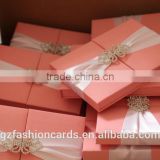 Luxury Ribbon and Rhinestone Buckle Silk Box Wedding Invitation
