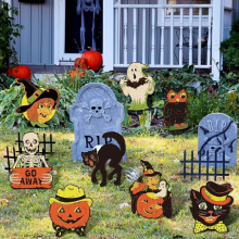 Wholesale 8PCS Halloween Yard Signs – Vintage Corrugated Plastic Lawn Decorations With Stakes | Witch thumbnail-3