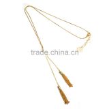 Cocktail Simple Gold Thin Chain Knot and Metal Tassel Long Pendant Necklace